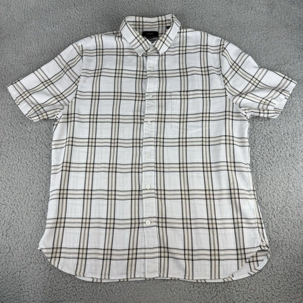Vince Classic Fit Shoreline Plaid Button Up Shirt Men's Large Short Sleeve